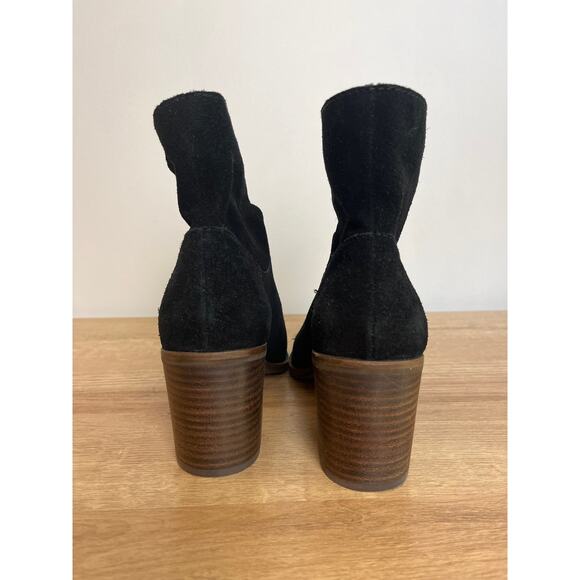 Lucky Brand Womens Ryemi Bootie Peep Toe Suede Size 7.5 Black Pull-On Fall Boho - Picture 3 of 8